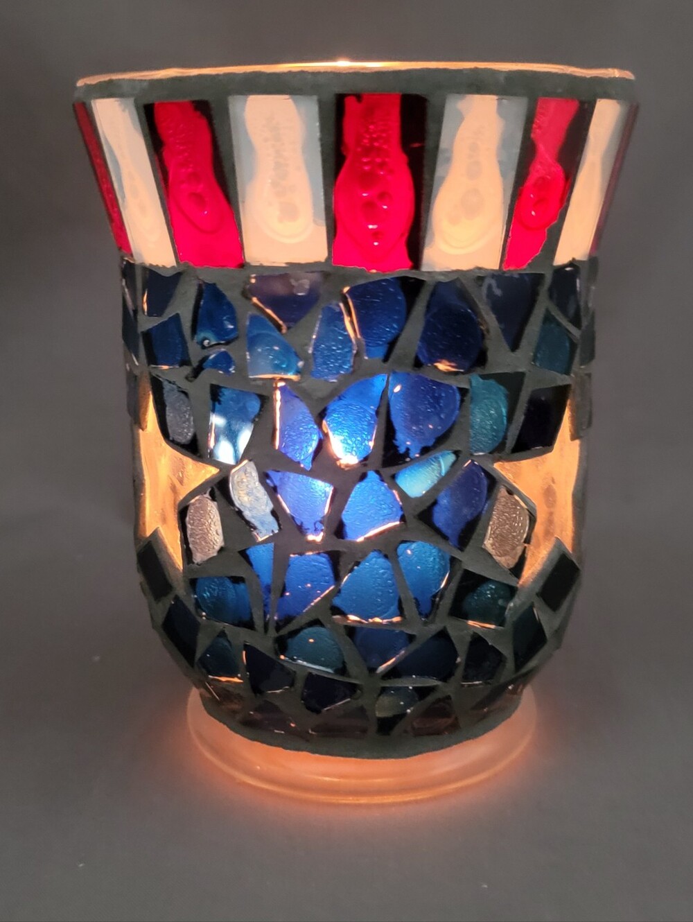 Americana Red White Blue Mosaic Glass Star Votive Candle Holder Table Decor - Picture 11 of 13